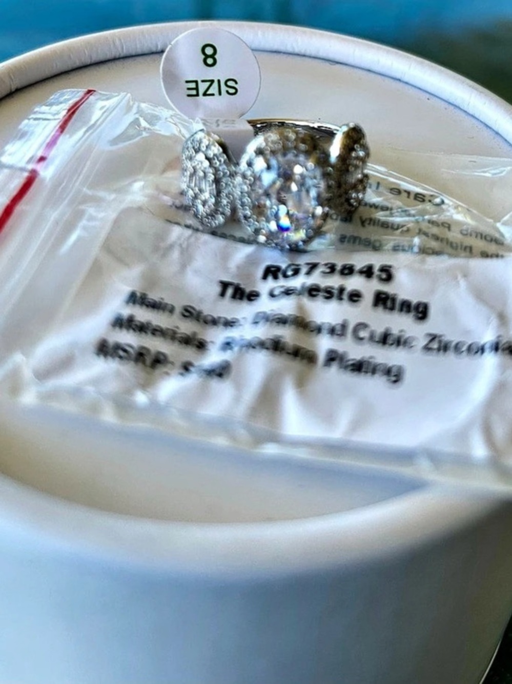 Bomb Party OG The Celeste Ring Diamond Cubic Zirconia on rhodium plating. Size 8